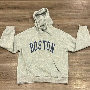 Shein size M gray Boston hoodie with front pocket.